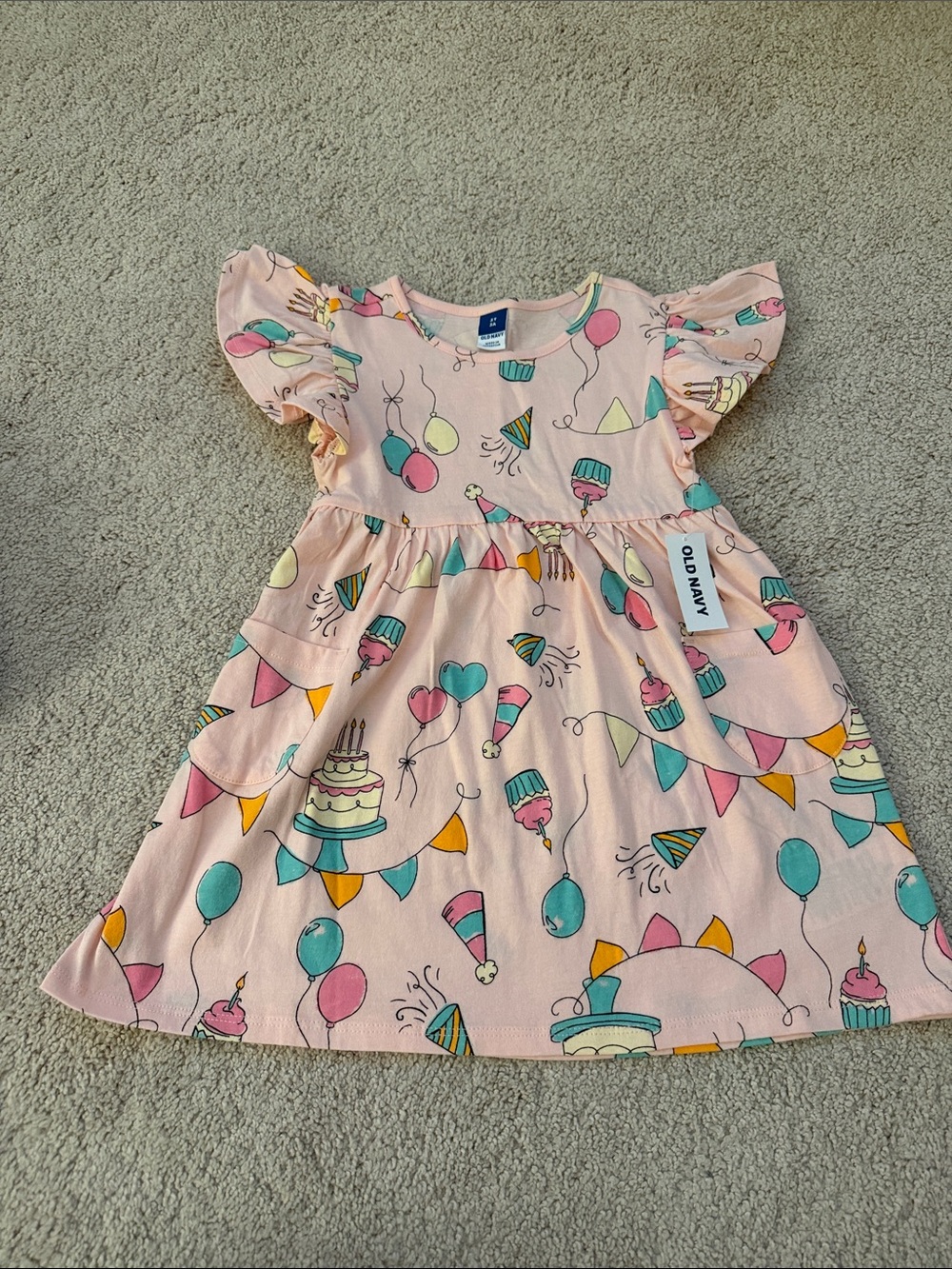 Old Navy Pink Party Print Flutter Sleeve Dress